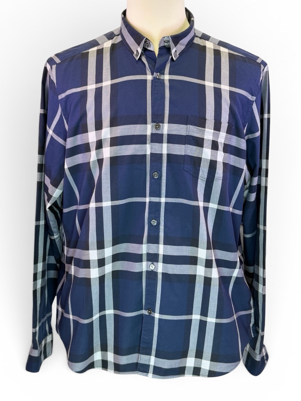 Burberry Brit Blue Nova Plaid Long Sleeve Button Down Shirt Size XXL